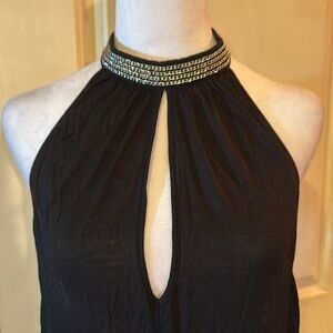 CLUB WEAR V neck silver chain work collar T Back double layer bottom NEW